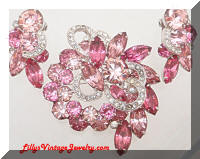 Vintage EISENBERG Pink Rhinestones Brooch Earrings Set
