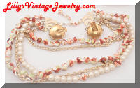 HONG KONG Multi Strands Beads Pearls Necklace Earrings Set