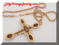 Vintage ART Golden Cross Pendant Necklace