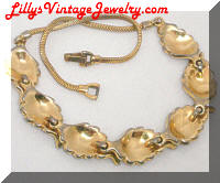 vintage Pennino rhinestones gold leaves necklace