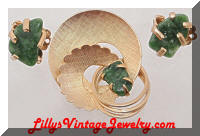 Vintage CORO Golden Jade Retro Brooch Earrings Set