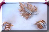 Vintage Kramer Rhinestones Leaf Brooch Earrings Set