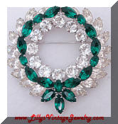 Kramer clear green rhinestones weath Brooch