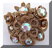 Kramer gold flowers ab rhinestones brooch