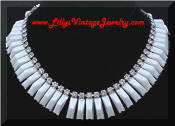 Kramer white milk glass rhinestones necklace