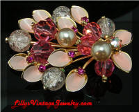 Vintage KRAMER AUSTRIA Pink Floral Brooch