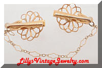 Vintage Golden Flowers Pearls Sweater Guards Clips