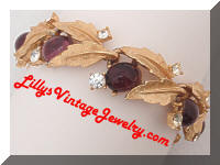 ART Purple Cabs Rhinestones Golden Vintage Bracelet