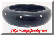 Black Plastic Rhinestones Bangle Bracelet