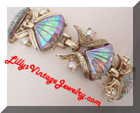 CORO AB Rhinestones Carnival Art Glass Shells Bracelet