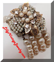 Vintage Quality faux Pearls Rhinestones Ornate Bracelet