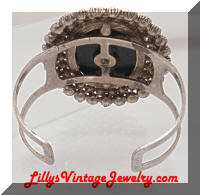 Large Vintage Hematite Pearls Cameo Cuff Bracelet