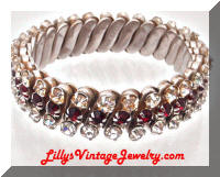 Vintage HONG KONG Red Rhinestones Expansion Bracelet