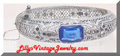 JJ White Helgen Art Deco Blue Rhinestone Bracelet