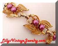 Vintage LORRAINE MARSEL Golden Purple faux Pearls Bracelet