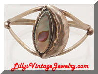 Vintage MEXICO Abalone Feather Silver Cuff Bracelet