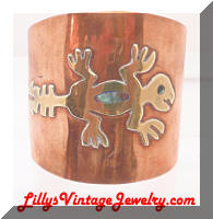 Vintage MEXICO Lizard Copper Cuff Bracelet