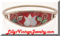 Vintage MEXICO Alpaca Silver MOP Abalone Floral Bracelet