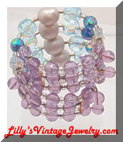 Pearls Blue Purple AB Crystal Beads Wrap Vintage Bracelet