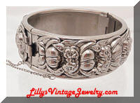Vintage Silver Repousse Flowers Hinged Bracelet