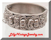 Vintage Silver Repousse Flowers Hinged Bracelet