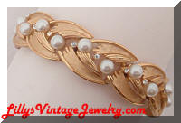 Vintage TRIFARI Golden Pearls Rhinestones Bracelet