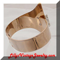 Vintage Modern Deco Golden Rhinestones Clamper Bracelet