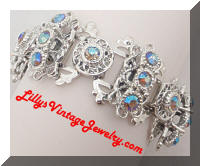 Vintage Silver Filigree AB Gray Rhinestones Bracelet