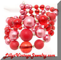 Vintage Red Pink Beads Memory Wire Wrap Bracelet