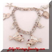 Vintage fish seahorse shells charm bracelet