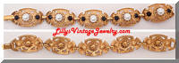 Vintage Golden Pearls Garnet Rhinestones Link Bracelet