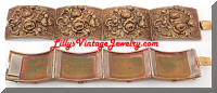 Vintage Golden Repousse Roses Floral Cuff Bracelet