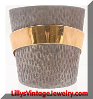 Modernist Hammered Silver tone Gold tone Cuff Bracelet