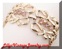 Vintage Golden Bows Lavender Rhinestones Bracelet