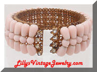 Vintage Pink Glass Beads Rhinestones Wrap Bracelet 