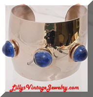 Large Vintage Silver tone Blue Cabs Cuff Bracelet