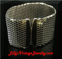 Large Vintage Silver tone Mesh Cuff Bracelet