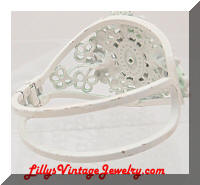 Vintage White Enamel Green Cab Clamper Bracelet