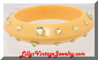 Vintage Yellow Plastic Saucer Peridot Rhinestones Bracelet