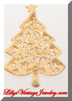 Golden Red Green Rhinestones Christmas Tree Brooch marked 4609