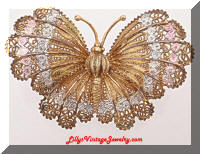 900 Sterling Silver Cannetille Filigree Enamel Butterfly Brooch