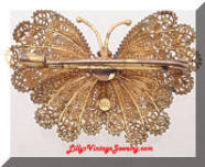 900 Sterling Silver Cannetille Filigree Enamel Butterfly Brooch