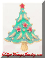 AAI Green Rd Enamel Stars Christmas Tree Brooch