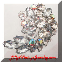 Aurora Borealis Rhinestones Comma Vintage Brooch