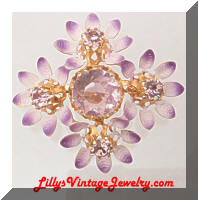 AUSTRIA Purple Rhinestones Flowers Vintage Brooch