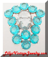 Vintage Aqua Rhinestones Shield Brooch