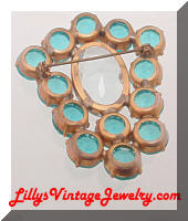 Vintage Aqua Rhinestones Shield Brooch