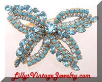 Vintage Aqua Blue Rhinestones Butterfly Brooch