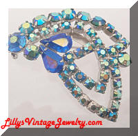 Bright AB Blue Rhinestones Open Leaf Brooch