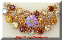 Austria Citrine Topaz Amber rhinestones crescent brooch